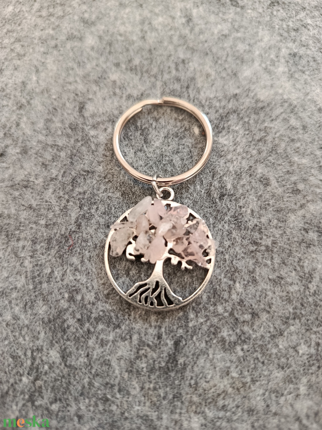 Kulcstartó életfa medál rózsakvarc ásvánnyal  - táska & tok - kulcstartó & táskadísz - kulcstartó - Meska.hu