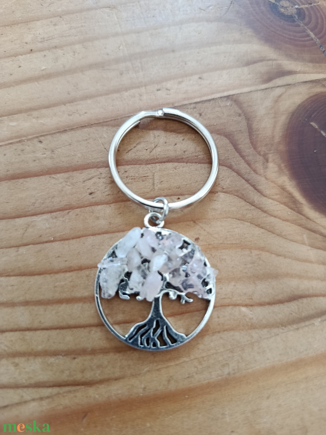 Kulcstartó életfa medál rózsakvarc ásvánnyal  - táska & tok - kulcstartó & táskadísz - kulcstartó - Meska.hu