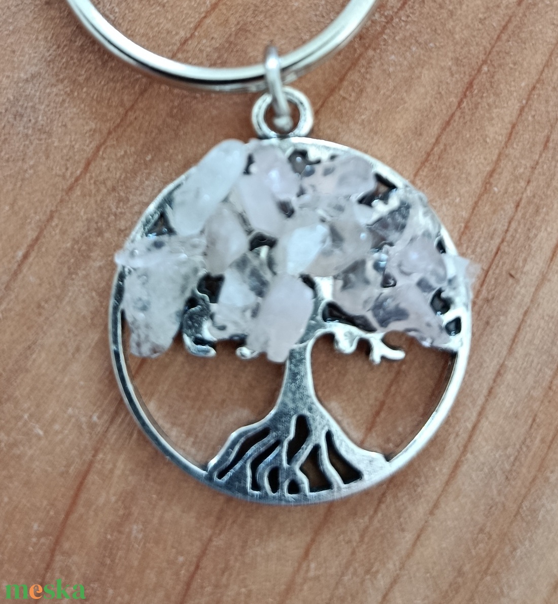 Kulcstartó életfa medál rózsakvarc ásvánnyal  - táska & tok - kulcstartó & táskadísz - kulcstartó - Meska.hu