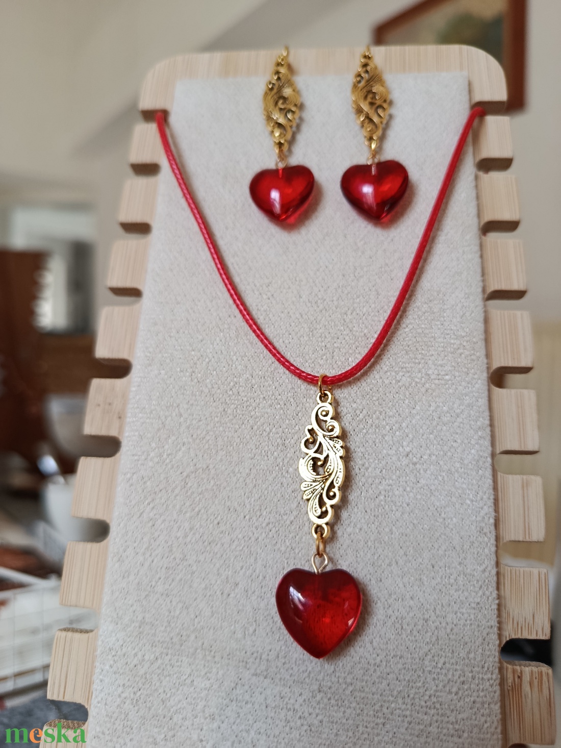 Szívecskés nyaklánc és fülbevaló szett  - ékszer - fülbevaló - lógó fülbevaló - Meska.hu