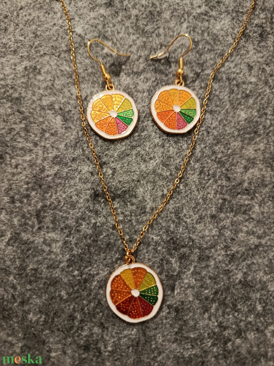 Citrusos nyaklánc és fülbevaló szett  - ékszer - fülbevaló - lógó fülbevaló - Meska.hu