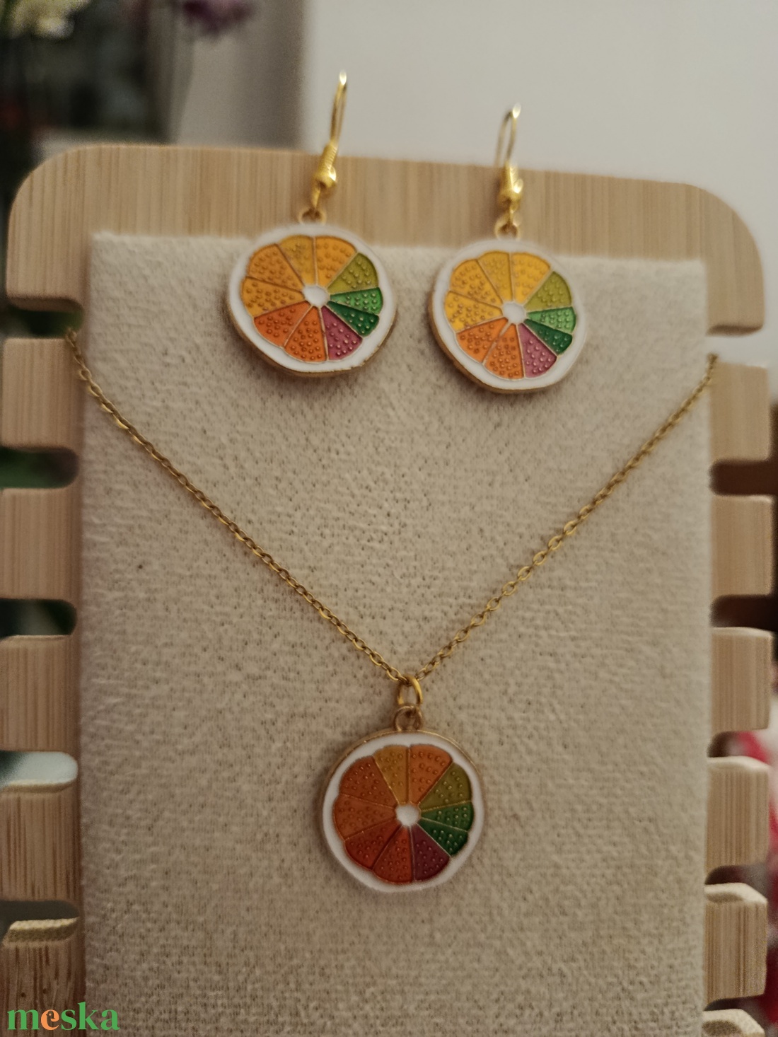 Citrusos nyaklánc és fülbevaló szett  - ékszer - fülbevaló - lógó fülbevaló - Meska.hu