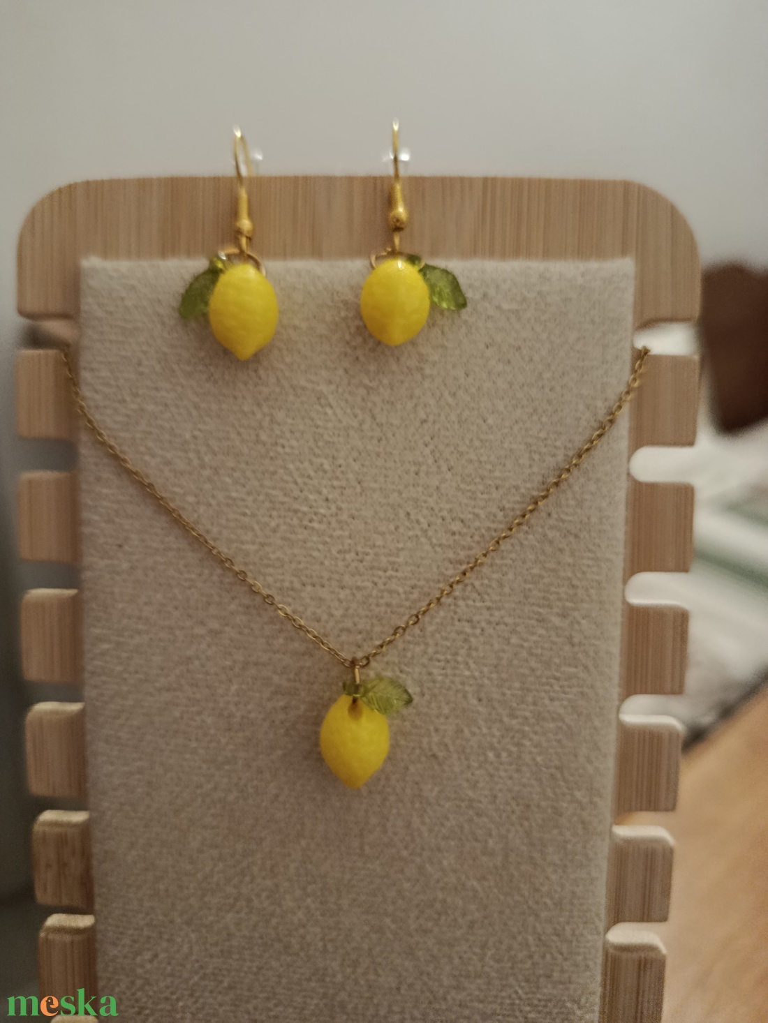 Citromos nyaklánc és fülbevaló szett  - ékszer - fülbevaló - lógó fülbevaló - Meska.hu
