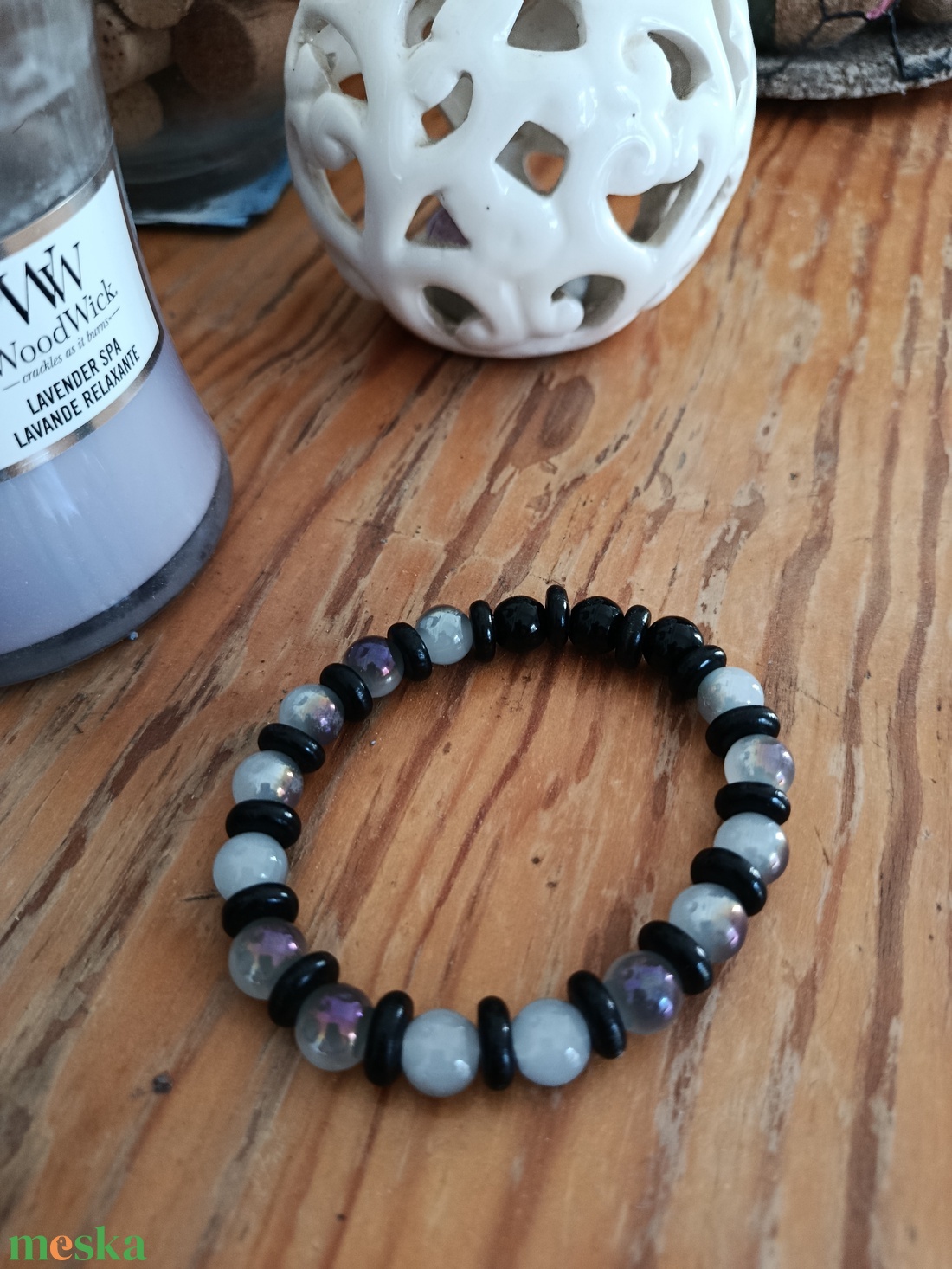 Férfi karkötő sávos achát gyönggyel - ékszer - karkötő - gyöngyös karkötő - Meska.hu