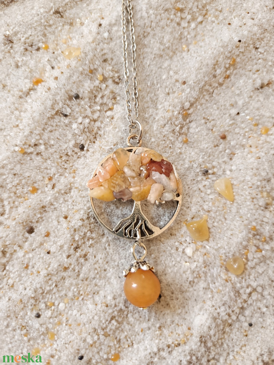 Életfa medál jáde ásvánnyal orvosi acél lánccal  - ékszer - nyaklánc - medálos nyaklánc - Meska.hu