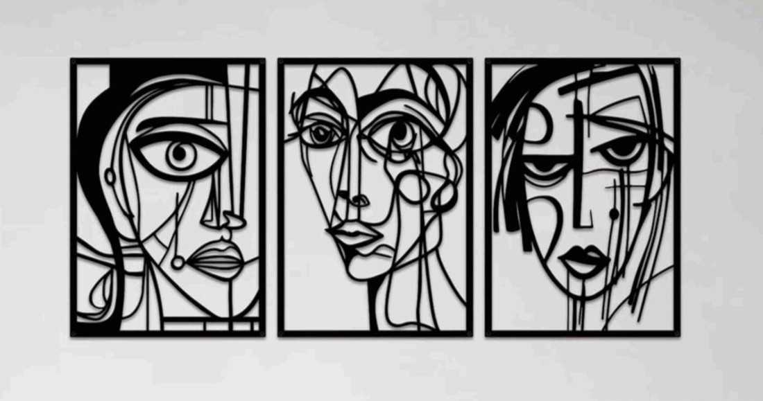 Arcok 3 részes_Picasso ihlette falikép fából -  - Meska.hu