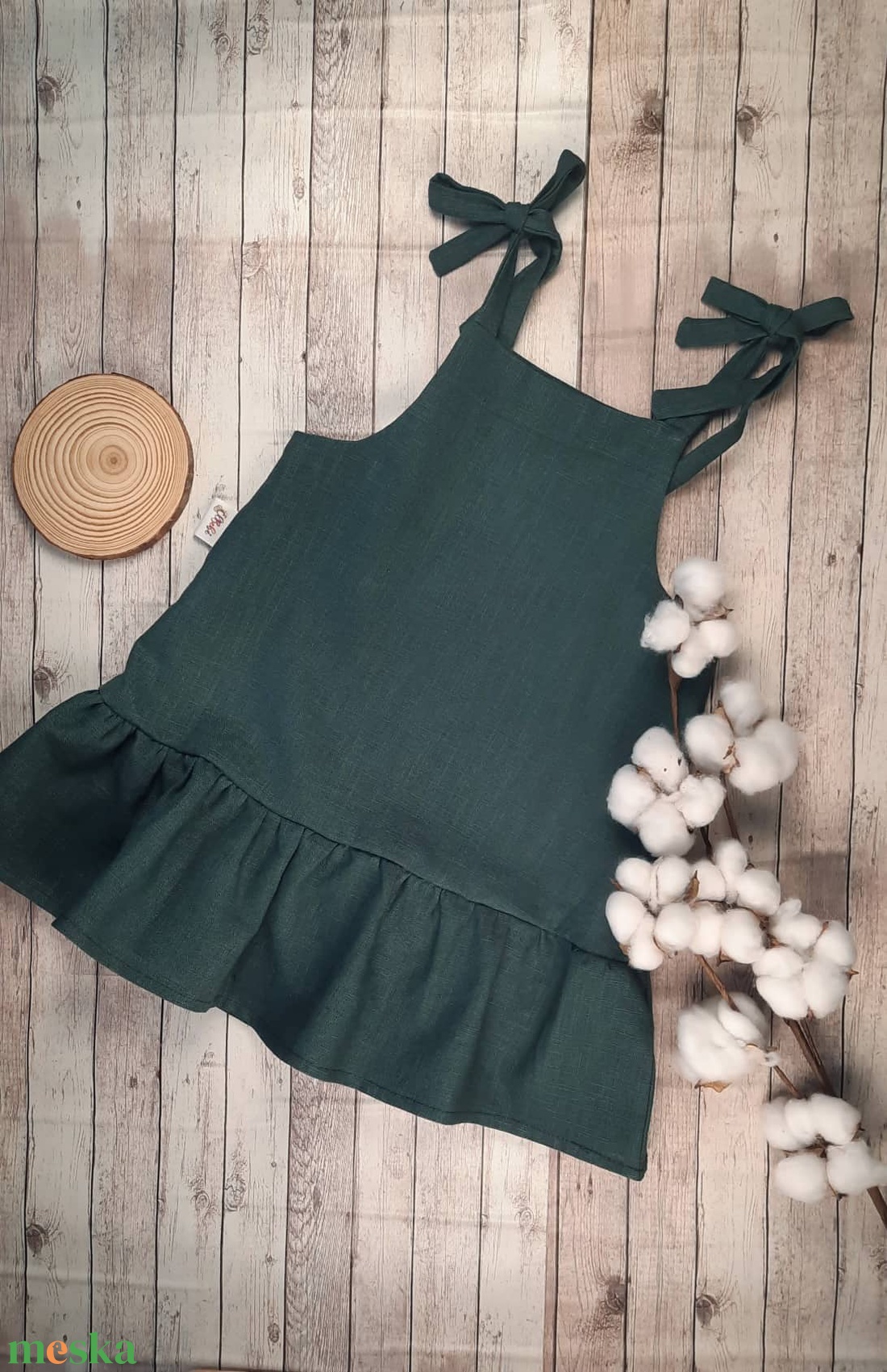 Zöld lenvászon ruha 104-es - ruha & divat - babaruha & gyerekruha - ruha - Meska.hu