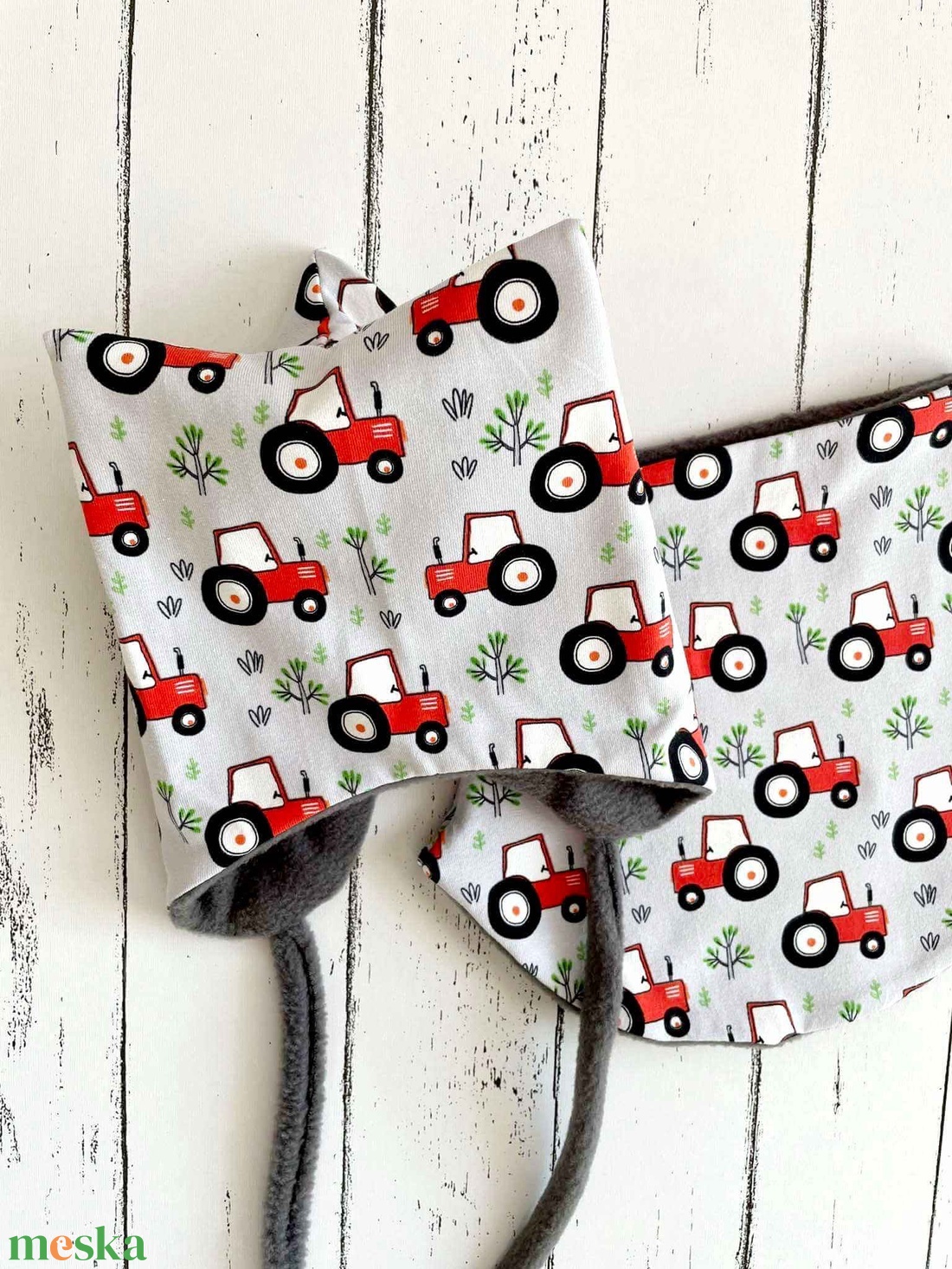 Traktoros téli sapka-sál szett (47-48 cm) - ruha & divat - babaruha & gyerekruha - babasapka - Meska.hu