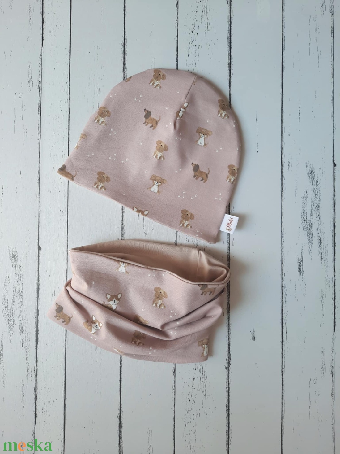 Kutyusos sapka-sál szett (50-52) - ruha & divat - gyerekruha - Meska.hu