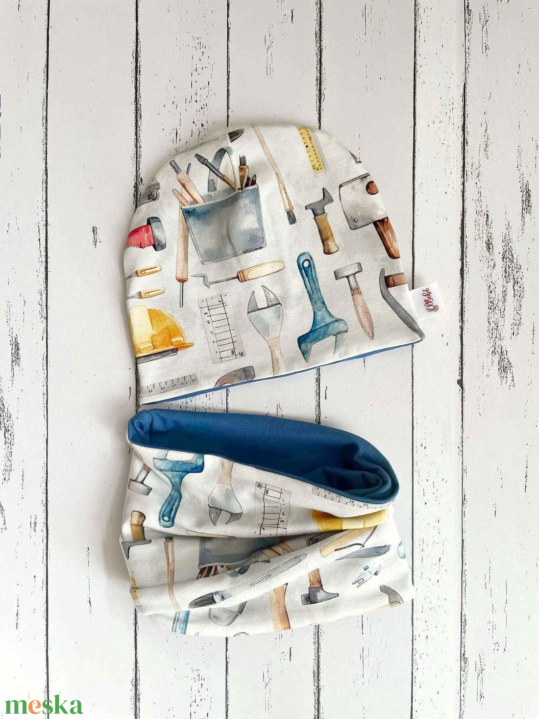 Barkácsolós-szerszámos sapka-sál szett (50-52 cm) - ruha & divat - sál, sapka, kendő - sapka & sál szett - Meska.hu