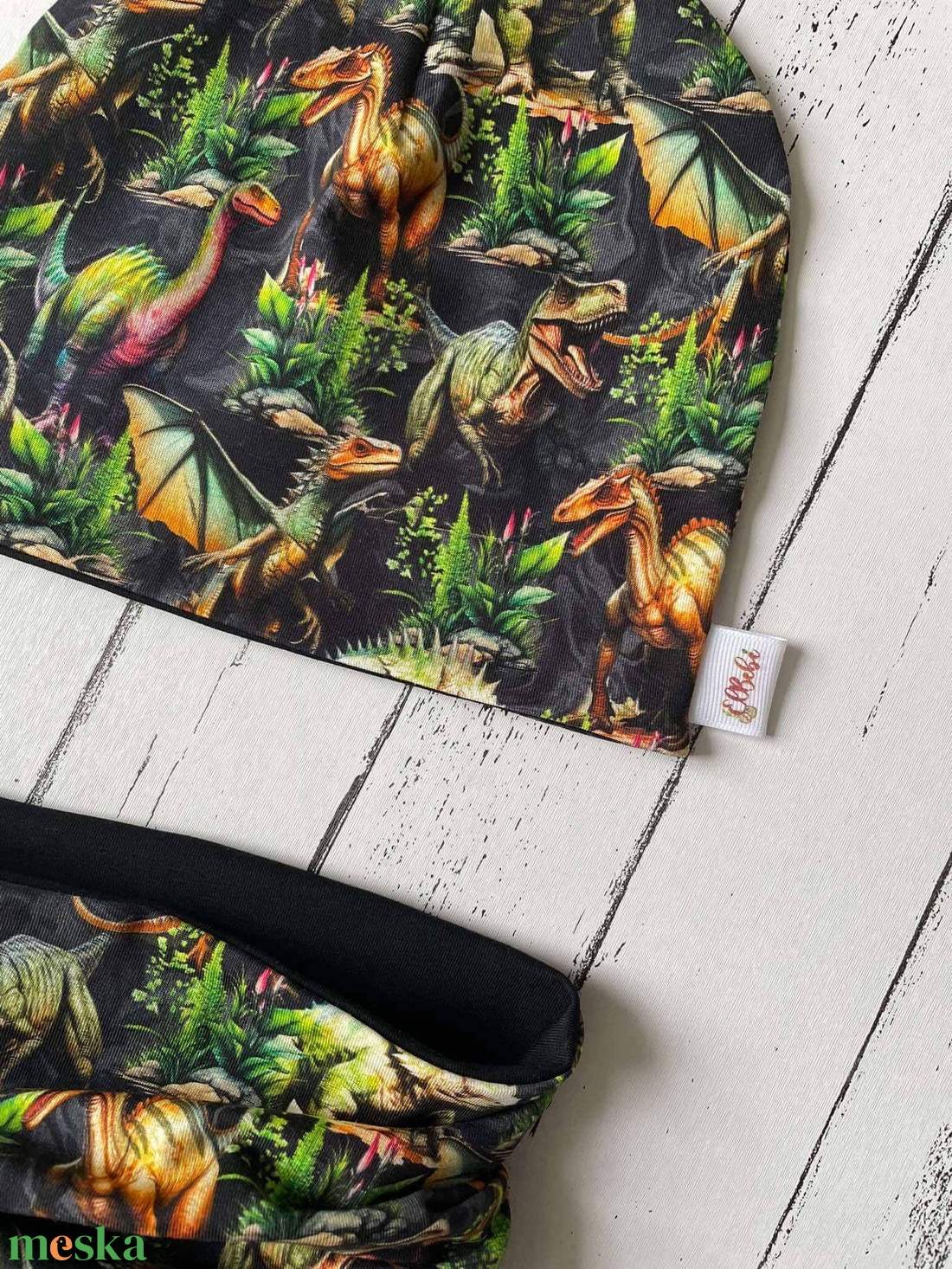 Dínós sapka-sál szett (50-52 cm) - ruha & divat - babaruha & gyerekruha - babasapka - Meska.hu