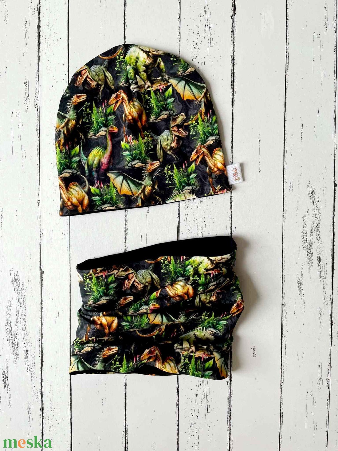 Dínós sapka-sál szett (50-52 cm) - ruha & divat - babaruha & gyerekruha - babasapka - Meska.hu