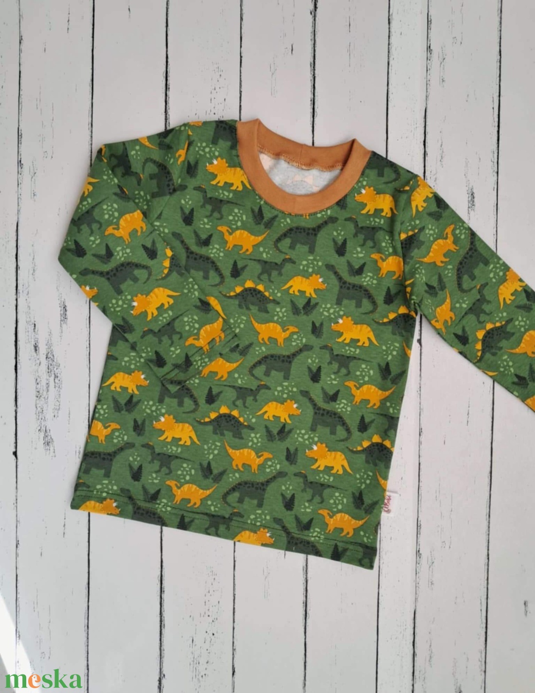 Dínós hosszú ujjú felső (98-as) - ruha & divat - babaruha & gyerekruha - póló - Meska.hu