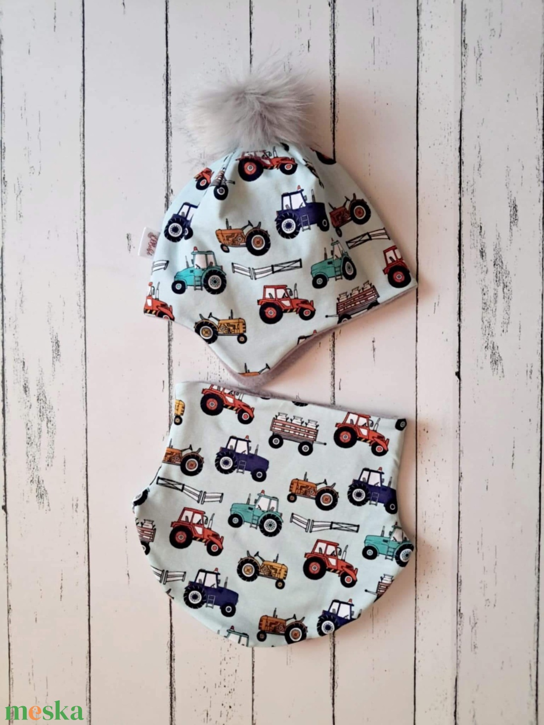 Traktoros téli sapka-sál szett (50-52 cm) - ruha & divat - babaruha & gyerekruha - babasapka - Meska.hu