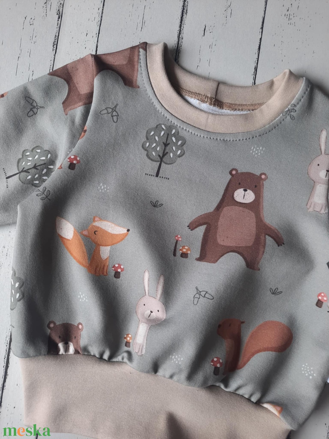 Erdei állatos pulóver (92-es) - baba - mama - babaruházat - baba pulóver - Meska.hu