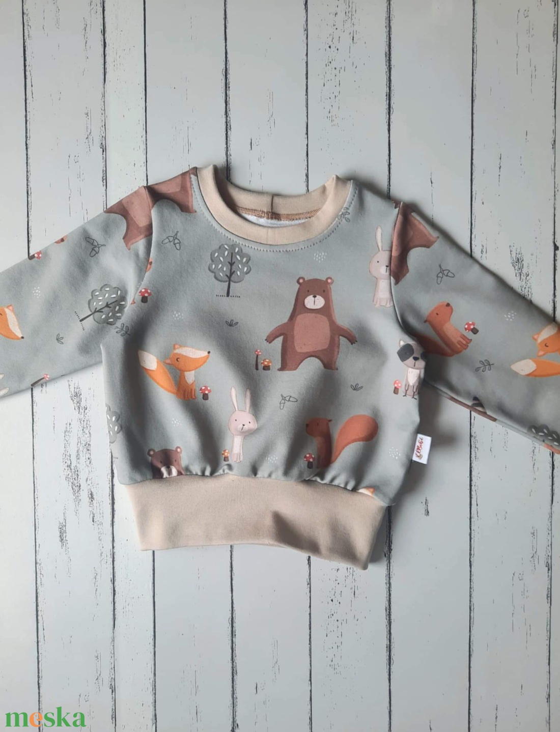 Erdei állatos pulóver (92-es) - baba - mama - babaruházat - baba pulóver - Meska.hu