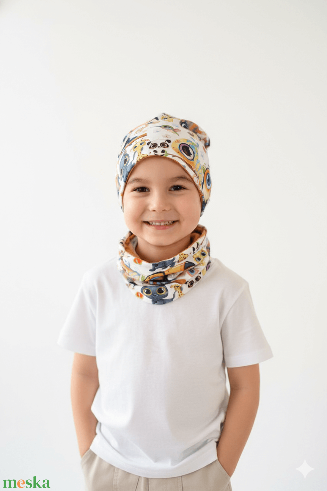 Vadállatos sapka-sál szett (48-50 cm) - baba - mama - babaruházat - babasapka - Meska.hu