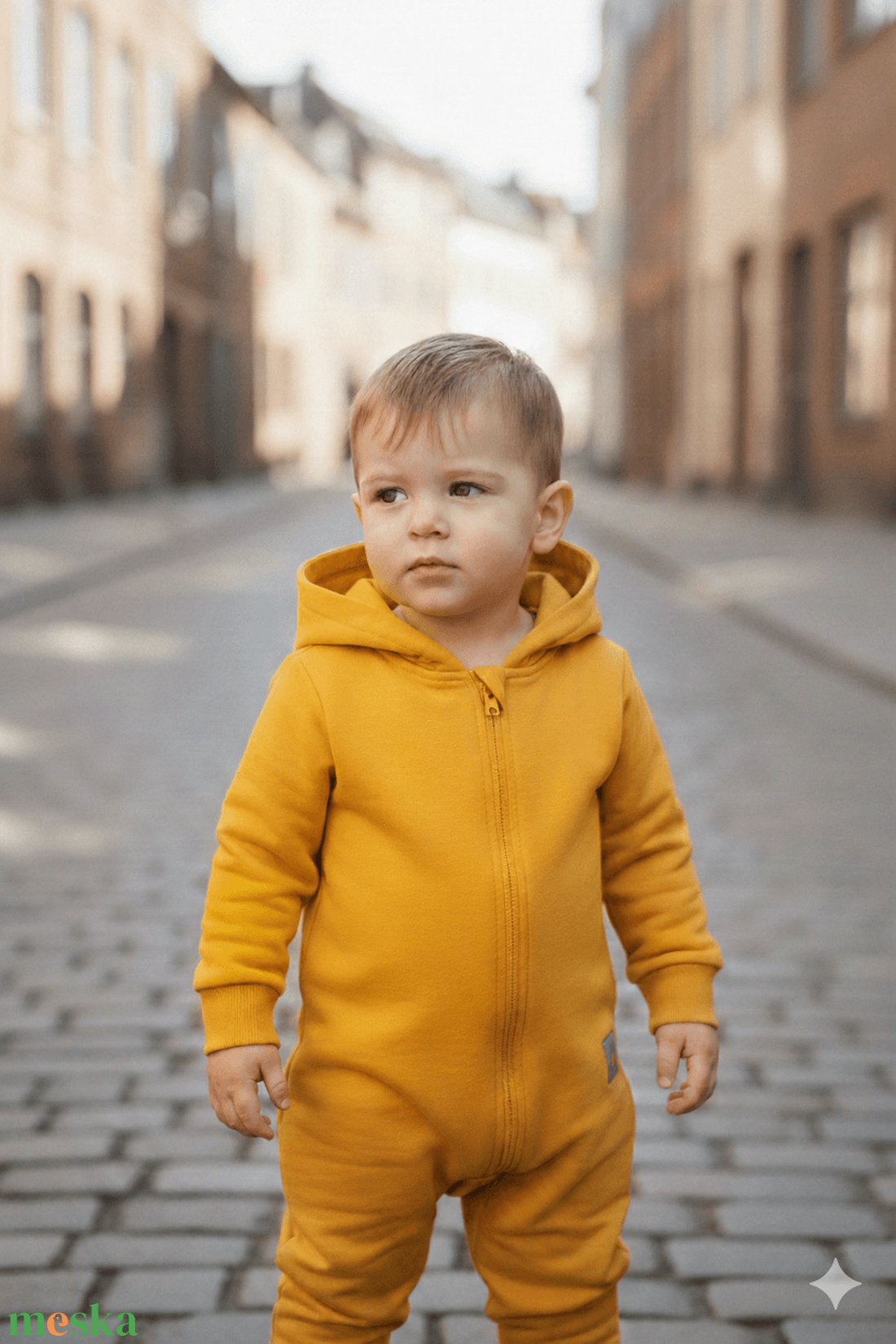 Okkersárga színű all in, kezeslábas, átmeneti overál 68-as - ruha & divat - gyerekruha - pulóver - Meska.hu
