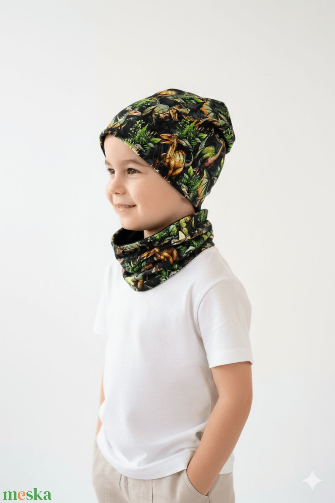 Dínós sapka-sál szett (50-52 cm) - baba - mama - babaruházat - babasapka - Meska.hu