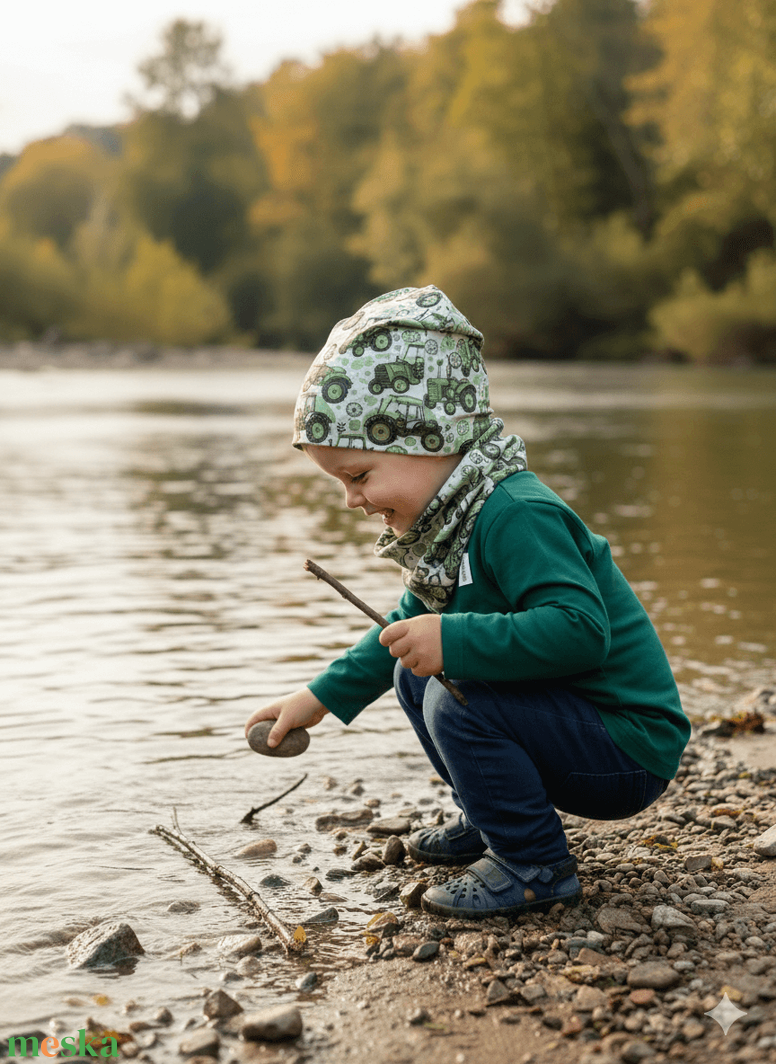 Traktoros sapka-sál szett (48-50 cm) - baba - mama - babaruházat - babasapka - Meska.hu