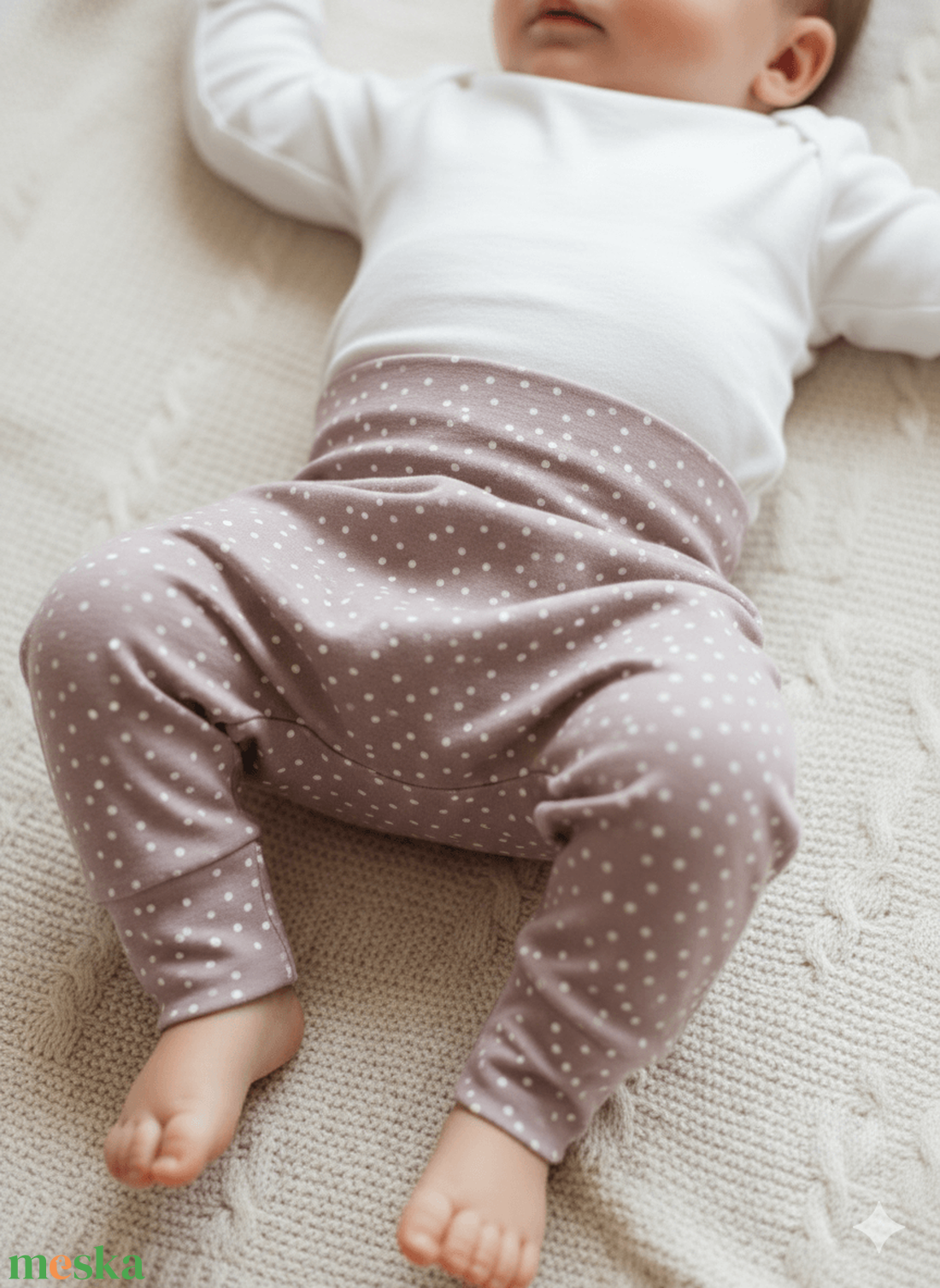 Púderrózsaszín pöttyös leggings - pamut jersey nadrág (62) - ruha & divat - gyerekruha - nadrág - Meska.hu