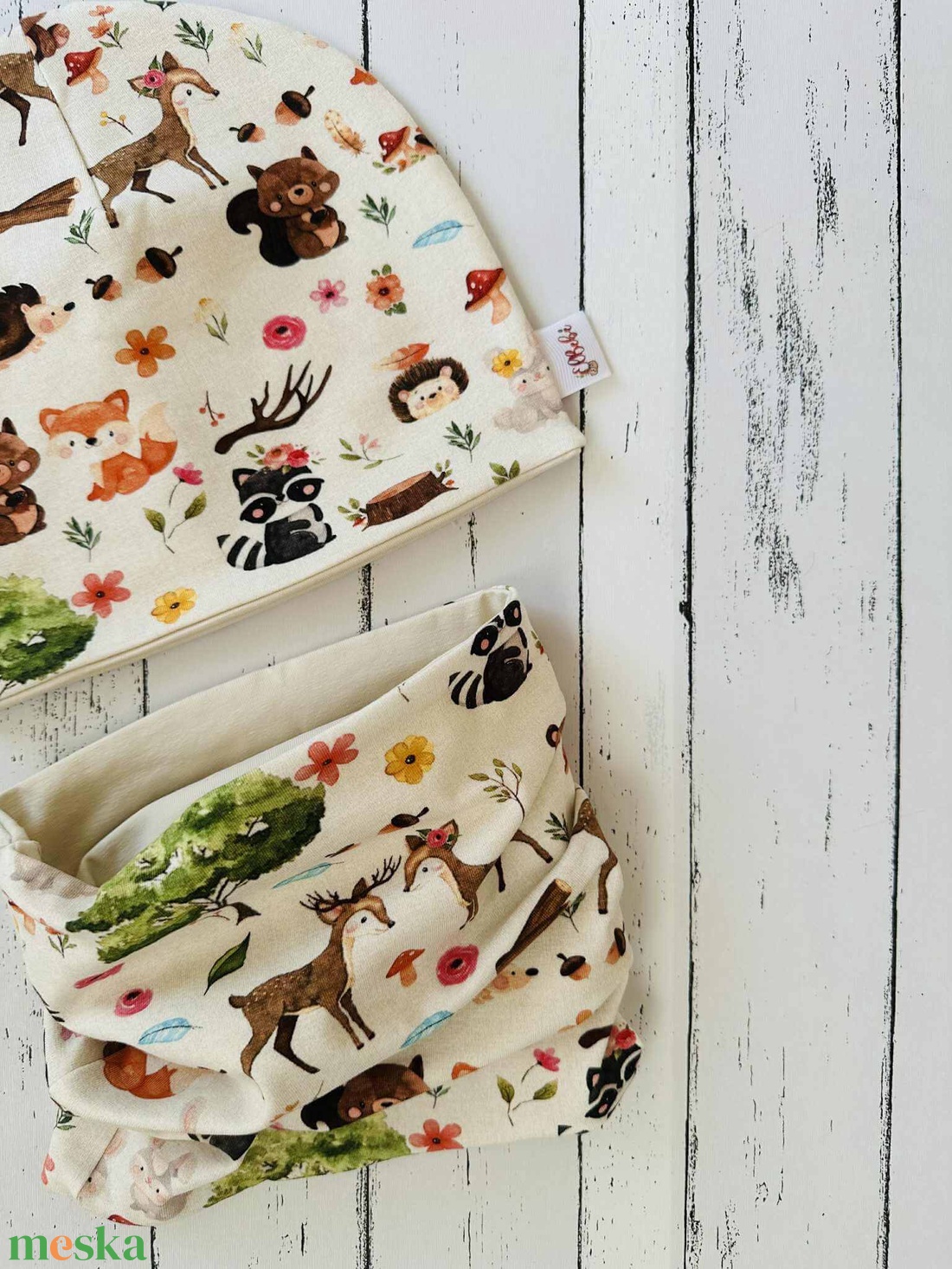 Erdei állatos sapka-sál szett (50-52) - ruha & divat - sál, sapka, kendő - sapka & sál szett - Meska.hu