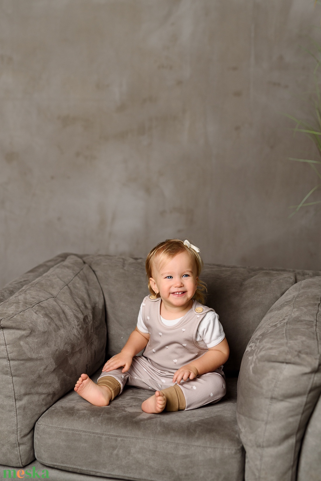 Bézs virágos kantáros nadrág (86) - baba - mama - babaruházat - baba nadrág - Meska.hu