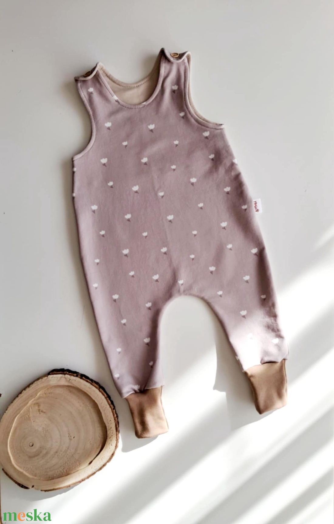 Bézs virágos kantáros nadrág (86) - baba - mama - babaruházat - baba nadrág - Meska.hu