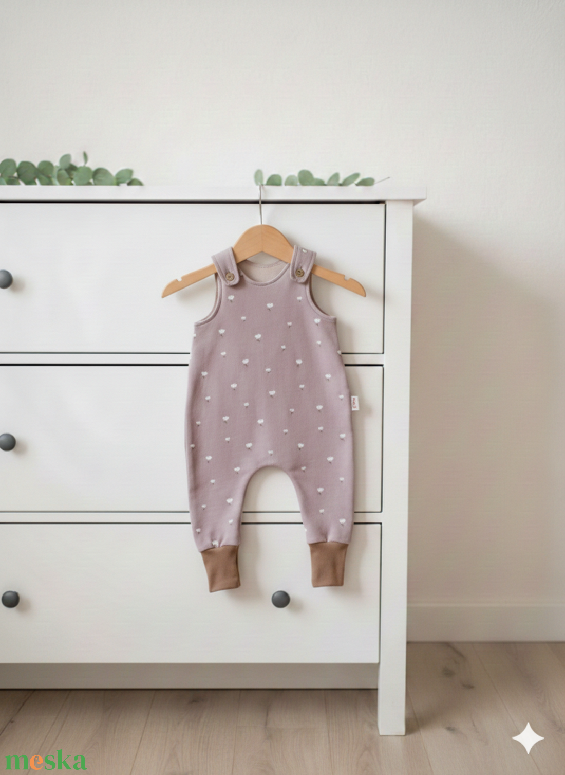 Bézs virágos kantáros nadrág (86) - baba - mama - babaruházat - baba nadrág - Meska.hu