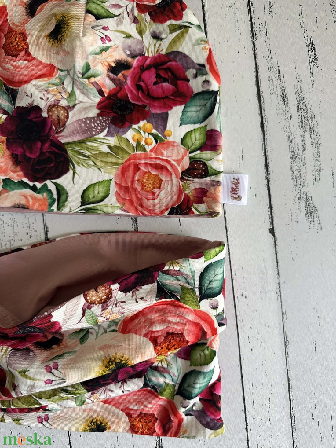 Rózsás virágos sapka-sál szett (50-52) - ruha & divat - sál, sapka, kendő - sapka & sál szett - Meska.hu