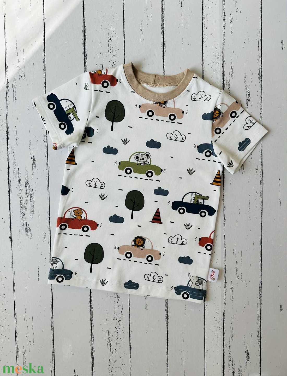 Autós állatos póló 110-es - ruha & divat - gyerekruha - póló - Meska.hu