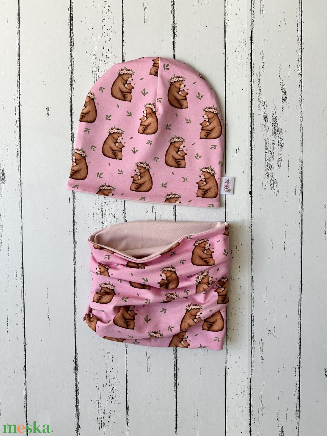 Medvebocs és mamája sapka-sál szett (50-52 cm) - baba - mama - babaruházat - babasapka - Meska.hu