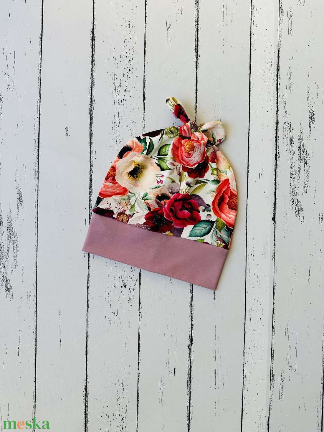 Virágos sapka (6-12 hó) - baba - mama - babaruházat - babasapka - Meska.hu