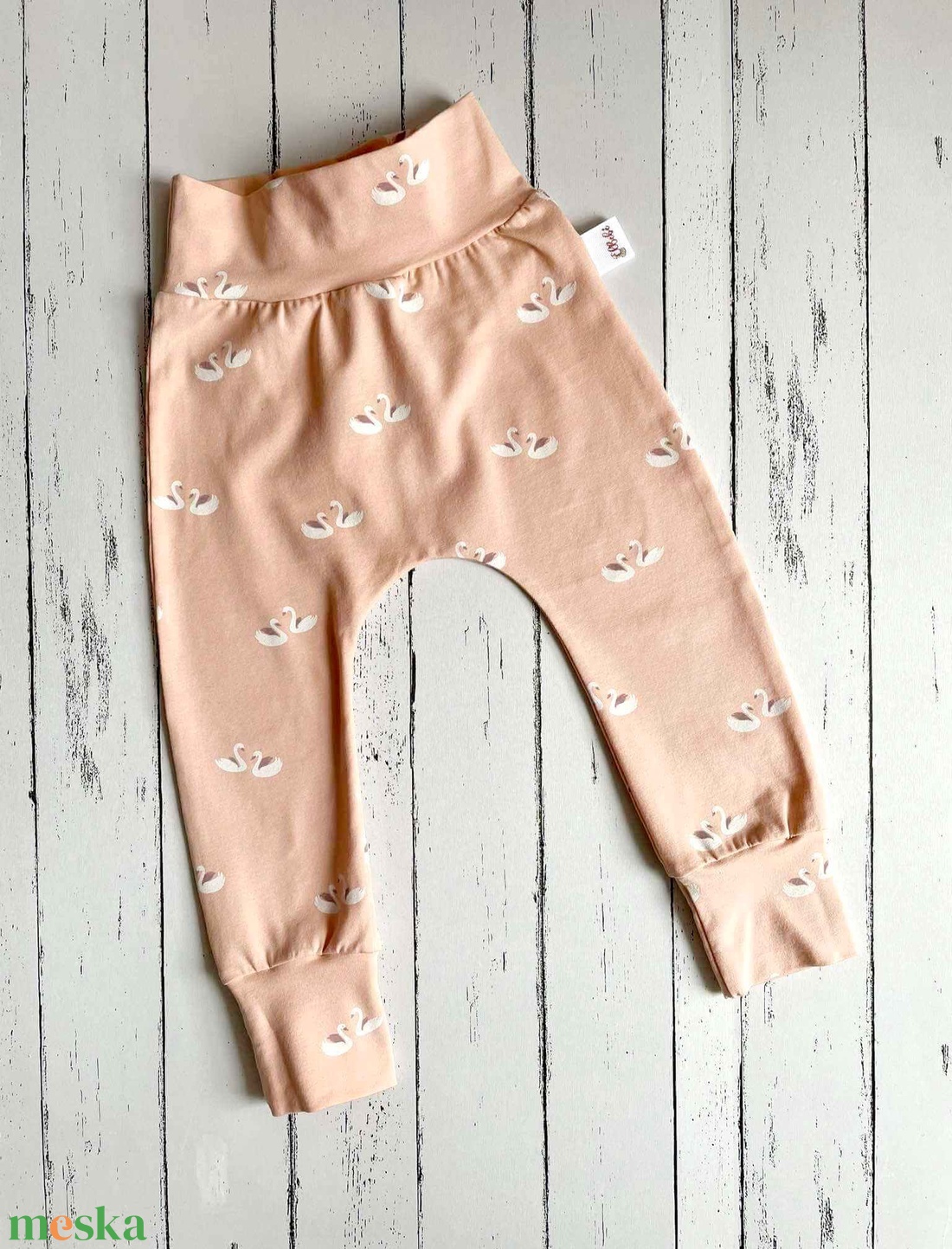 Hattyús pamut jersey nadrág/leggings (92) - baba - mama - babaruházat - baba nadrág - Meska.hu