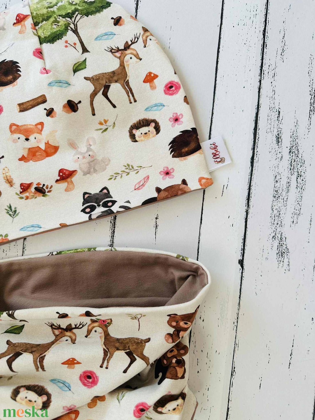 Erdei állatos sapka-sál szett (48-50 cm) - baba - mama - babaruházat - babasapka - Meska.hu