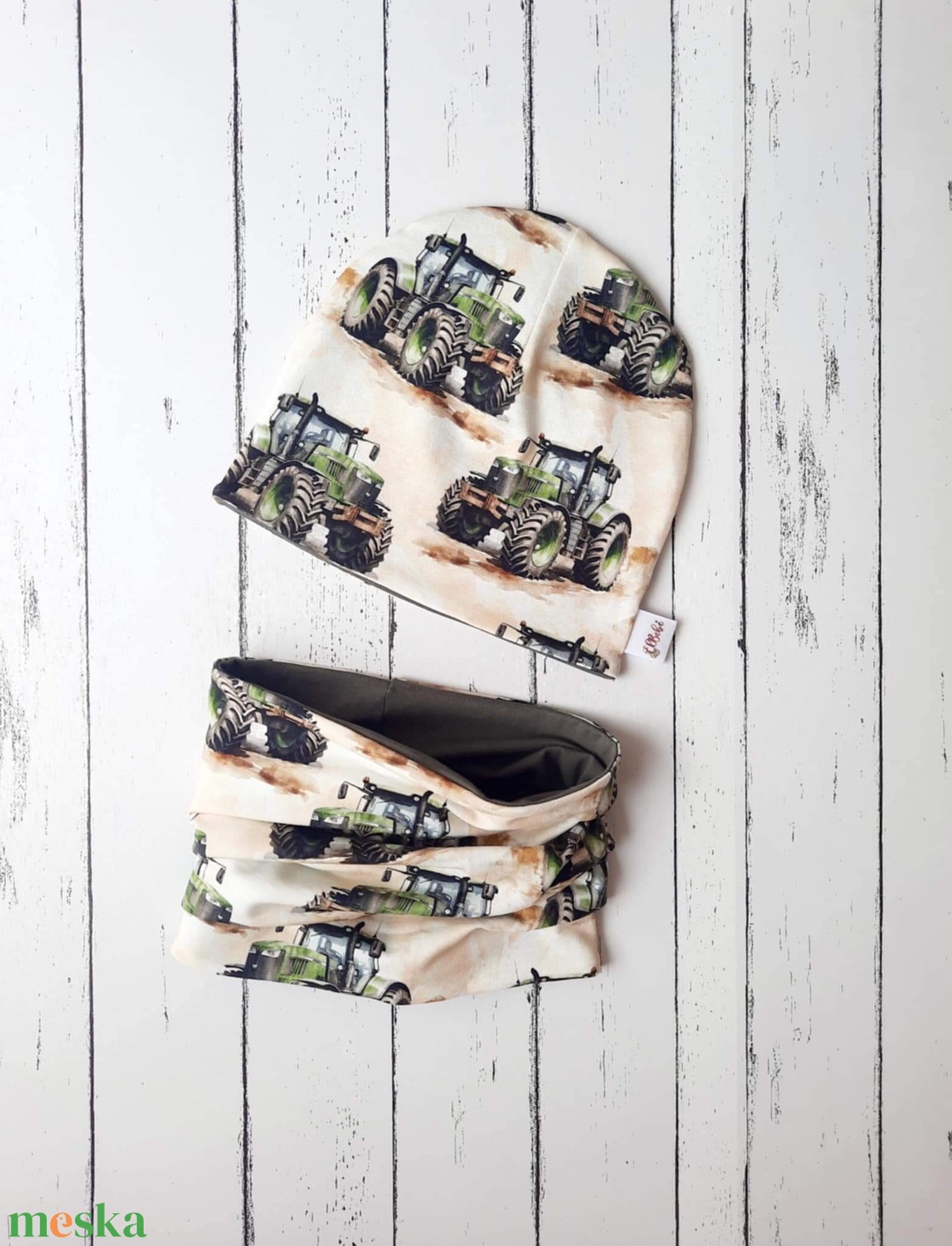 Traktoros sapka-sál szett (48-50 cm) - baba - mama - babaruházat - babasapka - Meska.hu