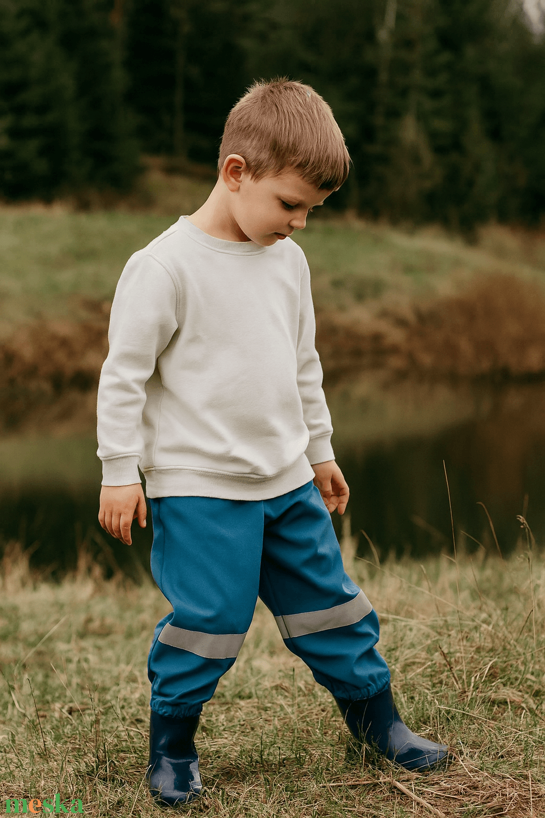 Petrol színű fényvisszaverő csíkos softshell nadrág (86/92) - ruha & divat - gyerekruha - nadrág - Meska.hu
