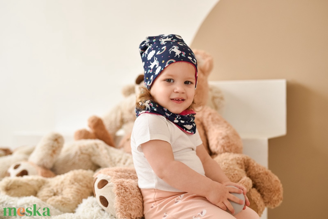 Unikornisos sapka-sál szett (48-50 cm) - baba - mama - babaruházat - babasapka - Meska.hu