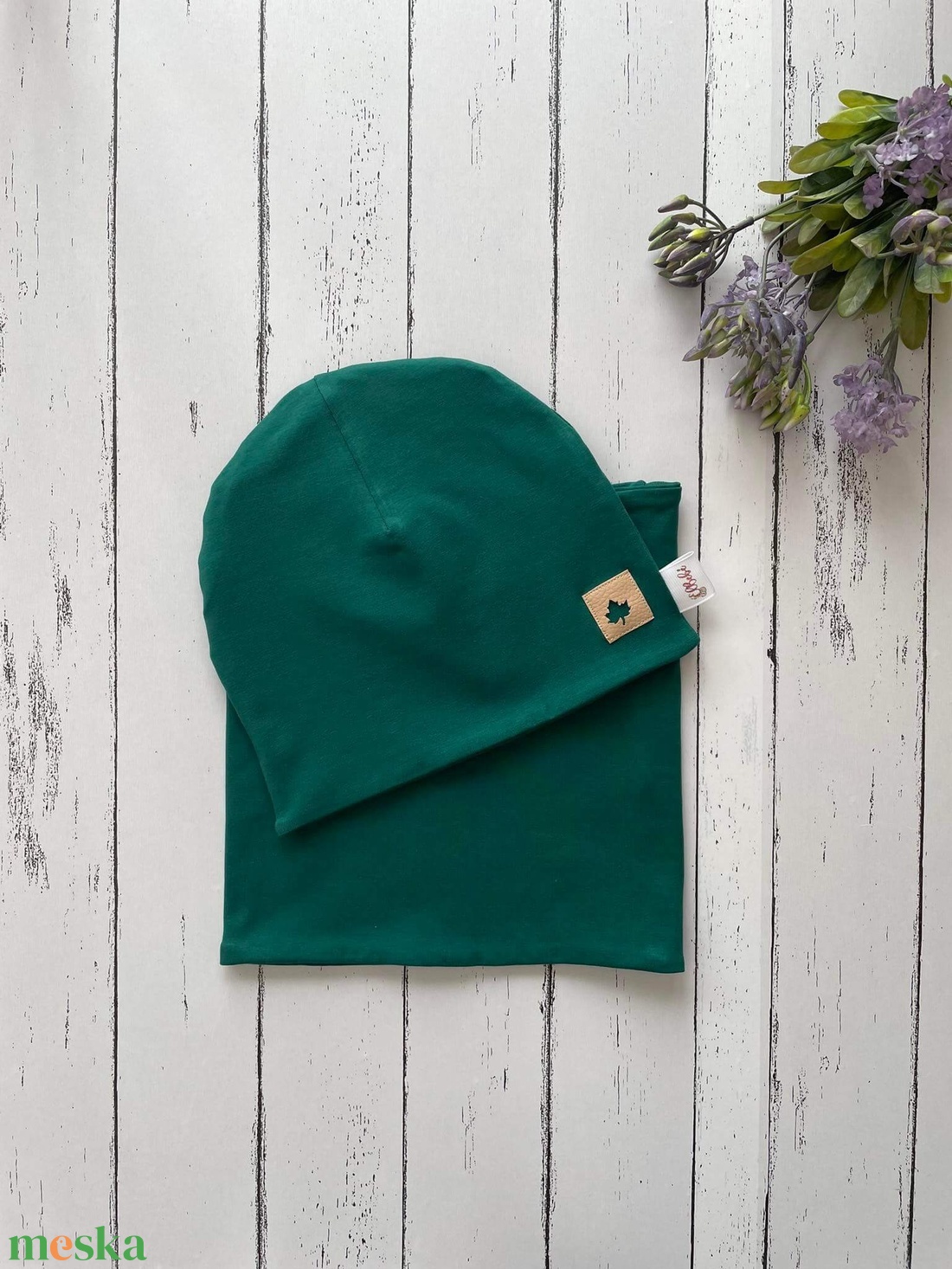 Zöld sapka-sál szett (50-52) - baba - mama - babaruházat - babasapka - Meska.hu