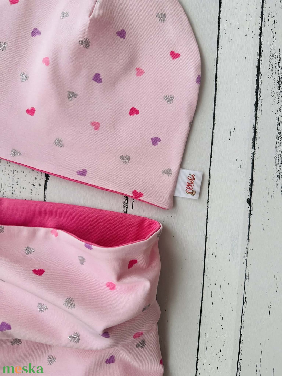 Szivecskés sapka-sál szett (50-52 cm) - baba - mama - babaruházat - babasapka - Meska.hu