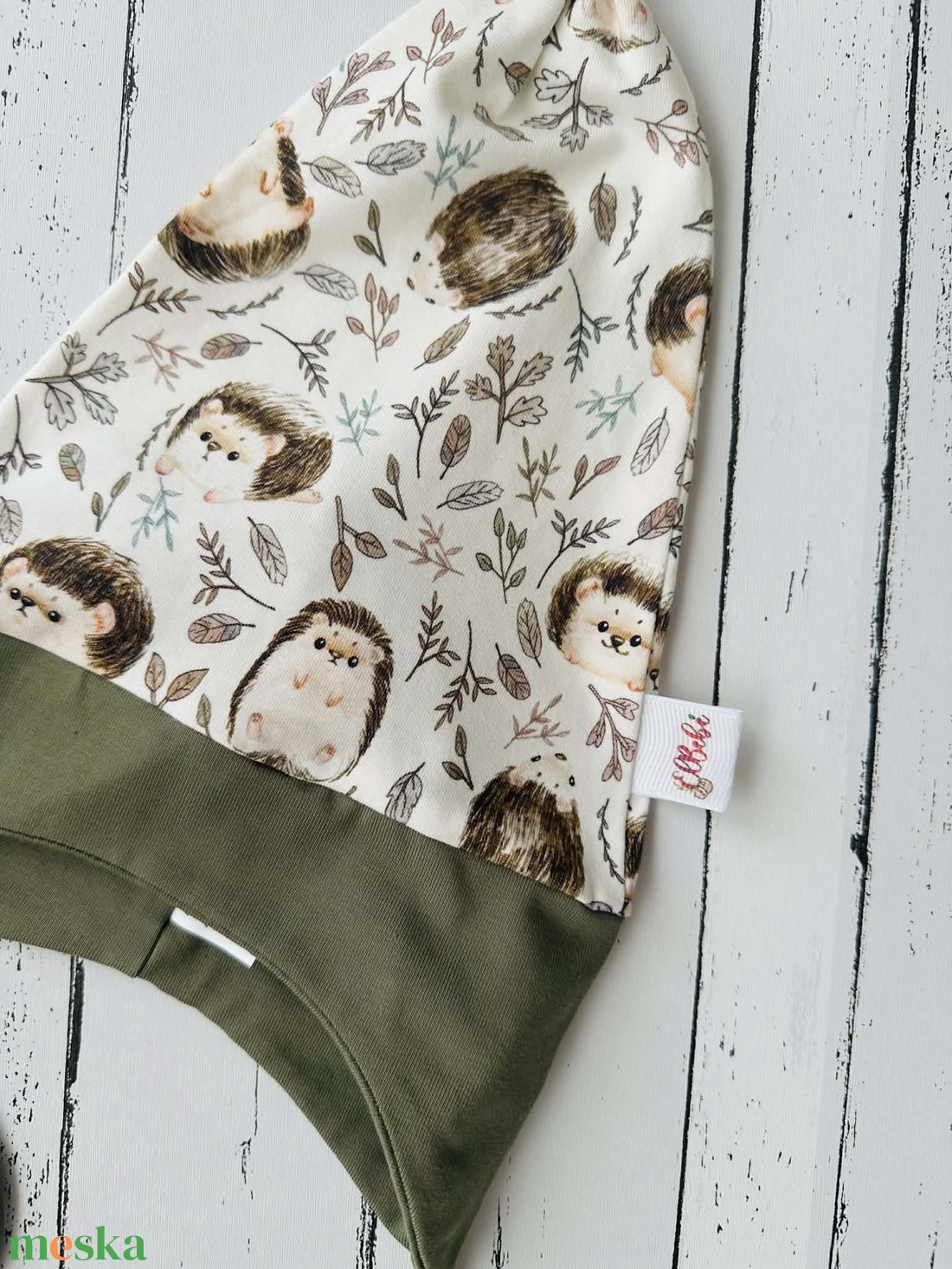 Sünis leveles fülvédős sapka (45-47 cm) - baba - mama - babaruházat - babasapka - Meska.hu