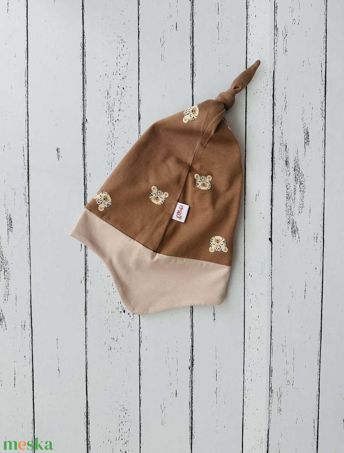 Leopárdos fülvédős sapka (50-52 cm) - baba - mama - babaruházat - babasapka - Meska.hu