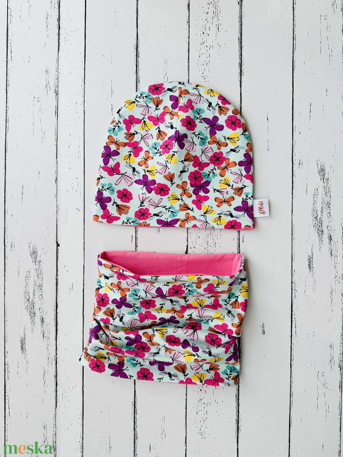 Lepkés sapka-sál szett (50-52) - baba - mama - babaruházat - babasapka - Meska.hu