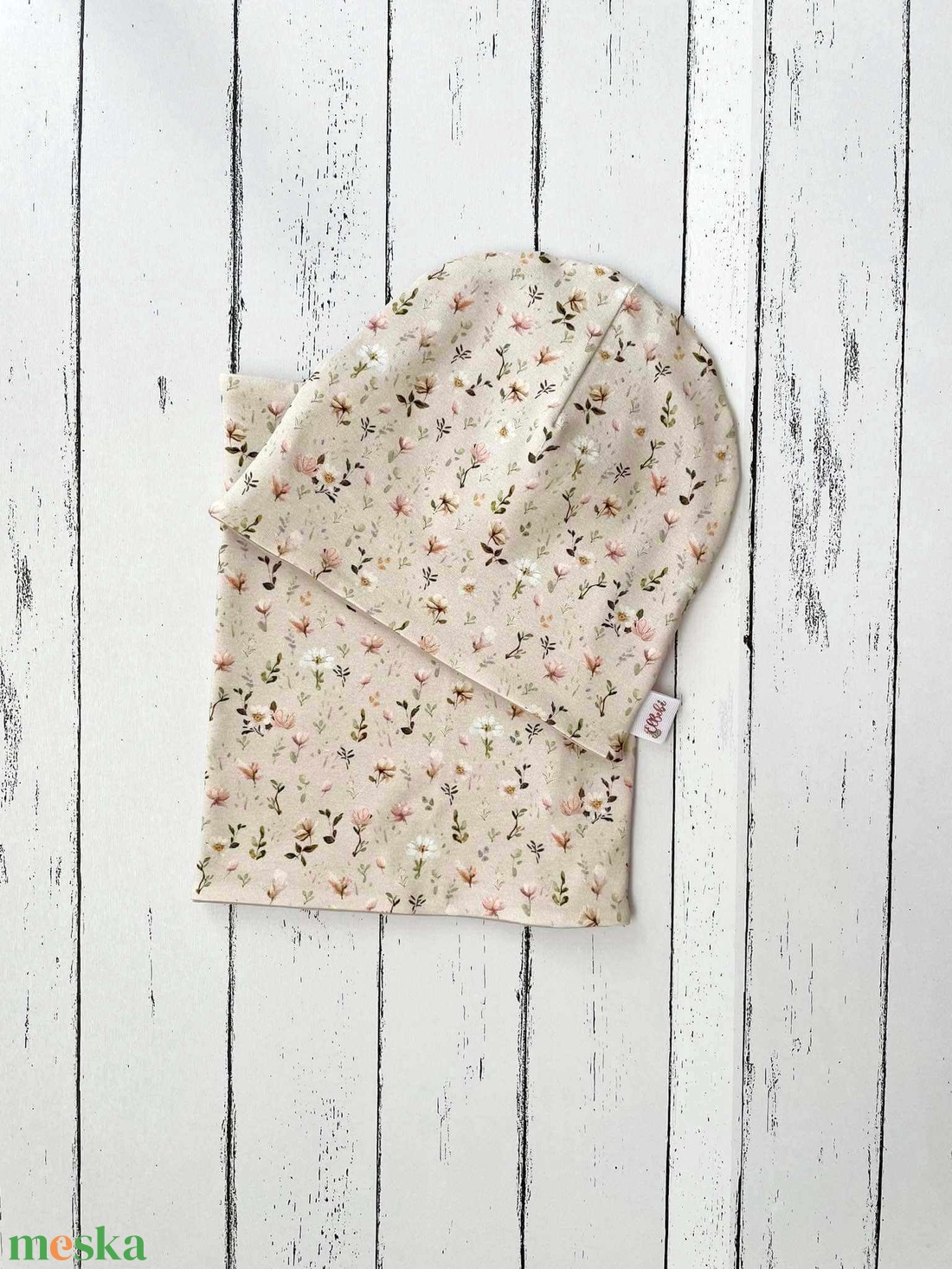 Virágos sapka-sál szett (50-52 cm) - baba - mama - babaruházat - babasapka - Meska.hu