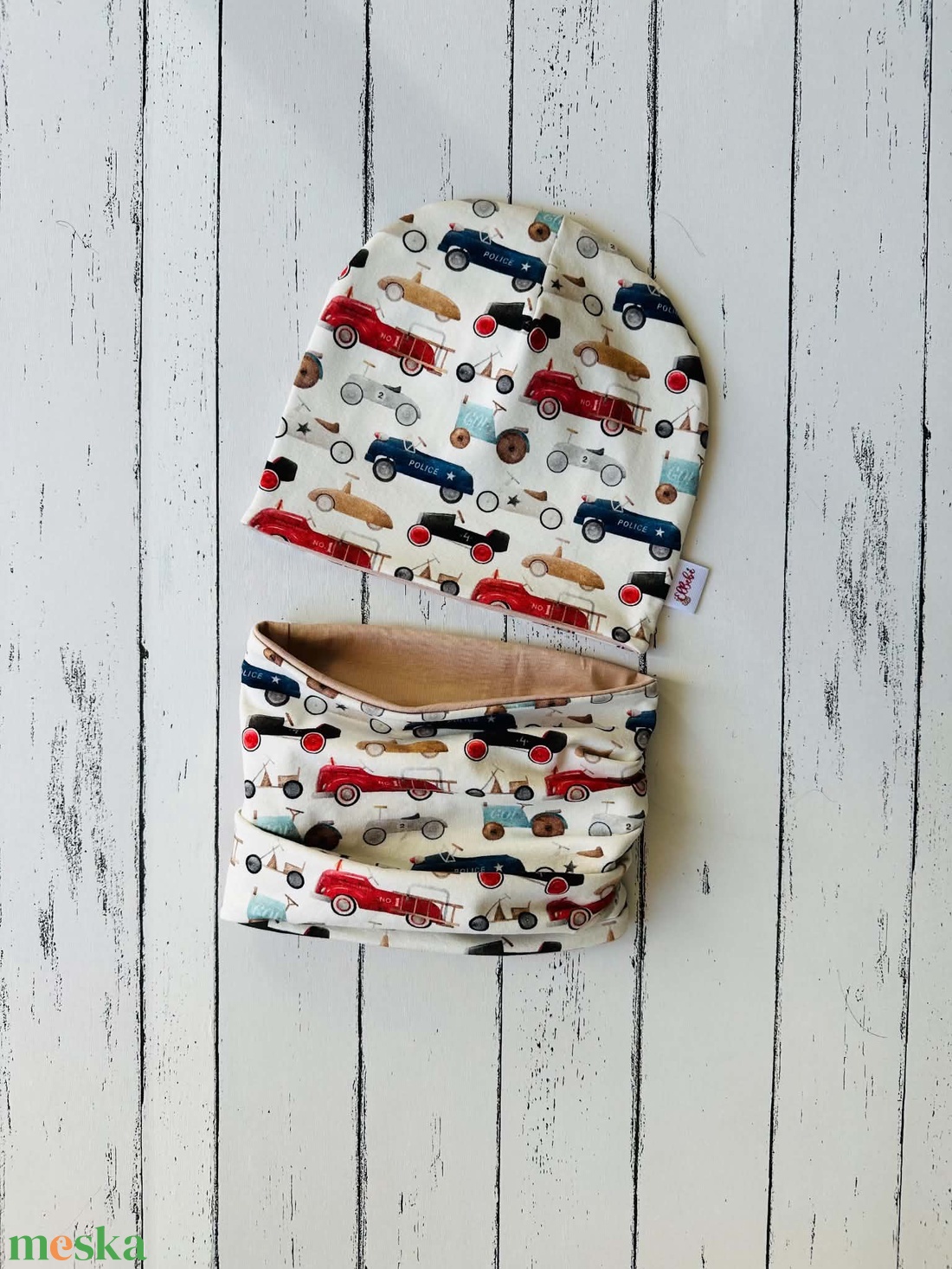 Retro autók sapka-sál szett (48-50 cm) - baba - mama - babaruházat - babasapka - Meska.hu