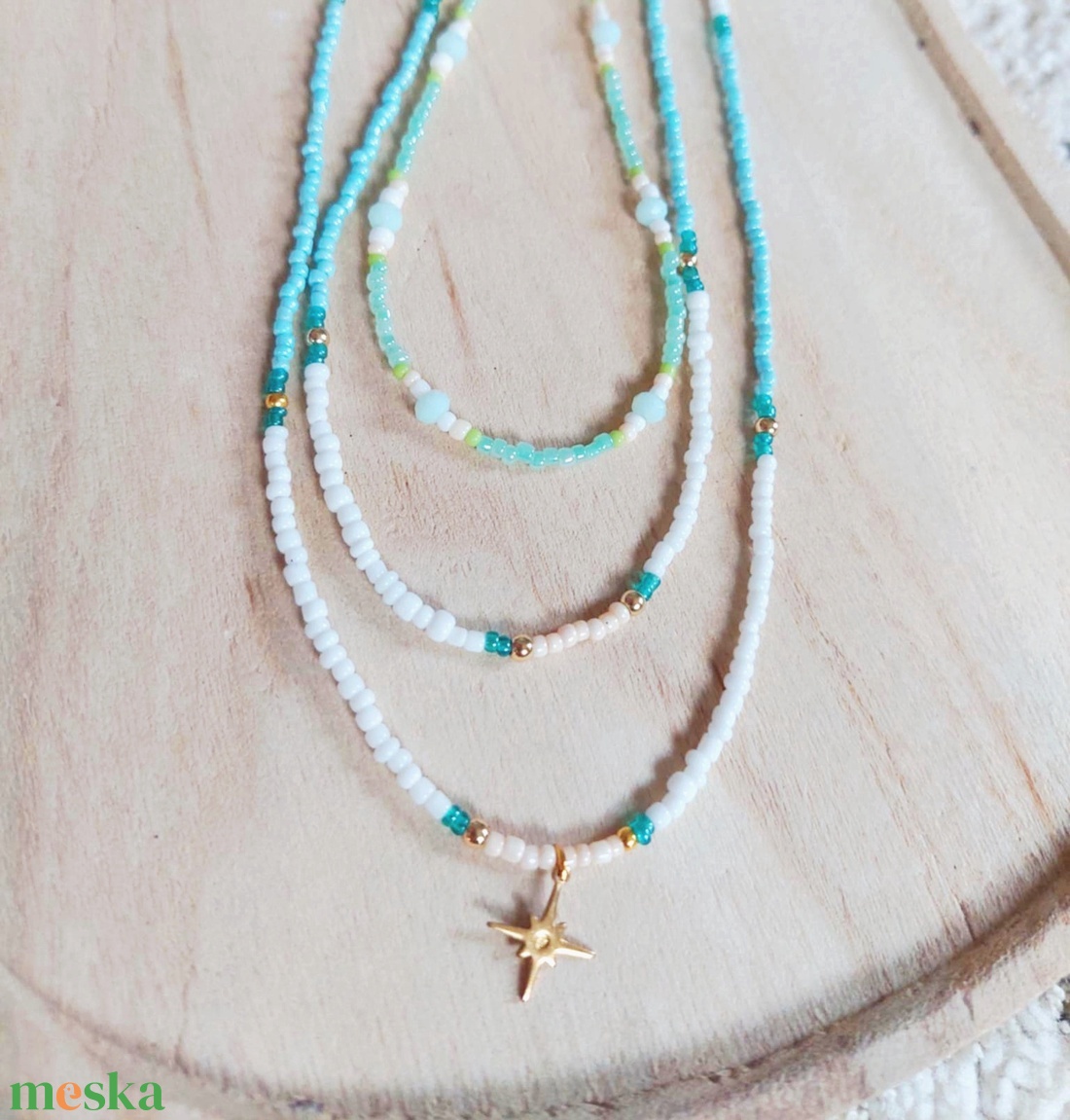 Azúr tenger nyakláncok - ékszer - nyaklánc - gyöngyös nyaklánc - Meska.hu