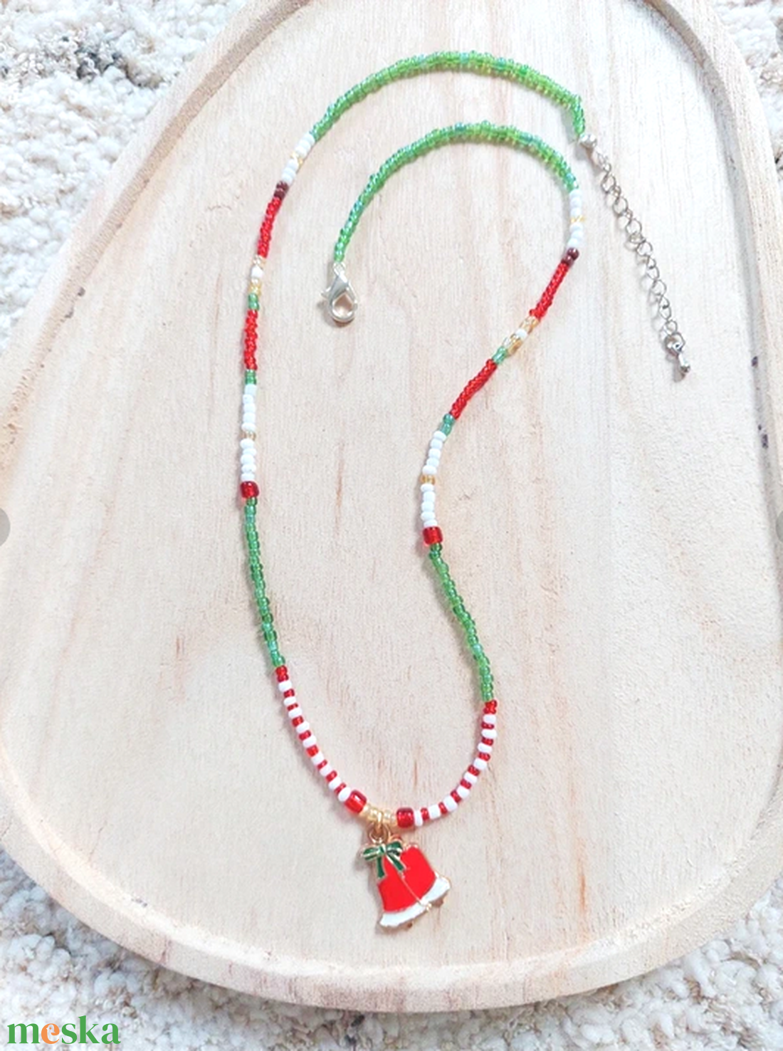 Piros csengős karácsonyi nyaklánc - ékszer - nyaklánc - medálos nyaklánc - Meska.hu