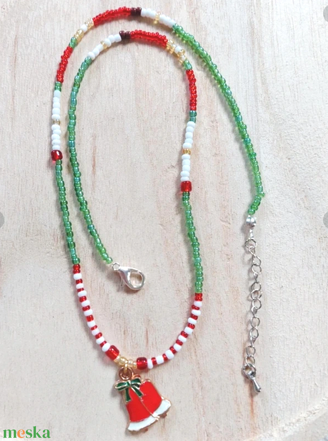 Piros csengős karácsonyi nyaklánc - ékszer - nyaklánc - medálos nyaklánc - Meska.hu
