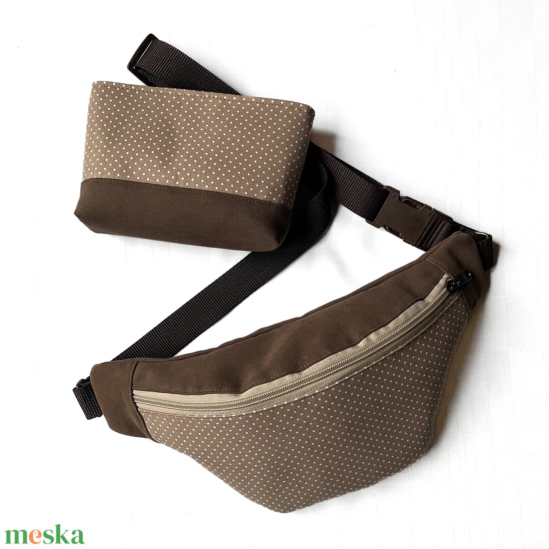 Drapp pöttyös övtáska - táska & tok - övtáska - Meska.hu