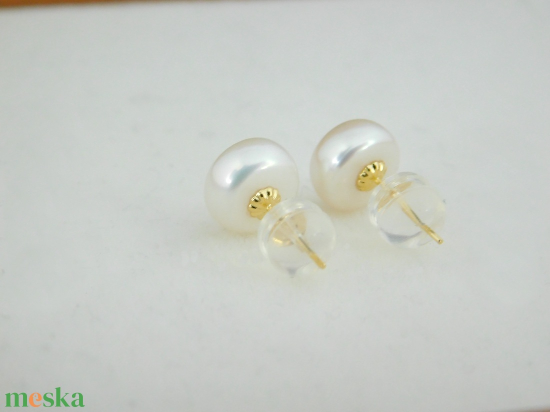 18 K Arany Gyöngy Fülbevalók - Fehér Gyöngyökkel - ékszer - fülbevaló - pötty fülbevaló - Meska.hu